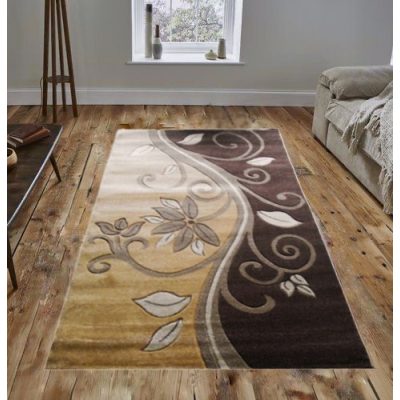 Corina Nyírt Arany Barna futó virág mintás szőnyeg 150 x 230 cm