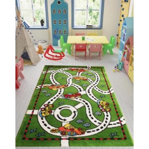 Autó-Pálya vastag zöld Gyerekszőnyeg 125x200cm