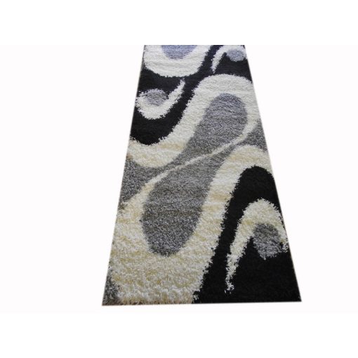 Hermina Shaggy Fekete Fehér Szürke Futószőnyeg 80 x 300 cm