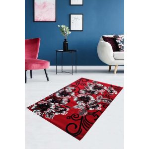 Bóbita virágos modern szőnyeg piros fekete 125 x 200 cm