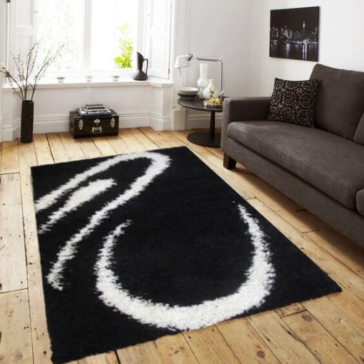 Enna Shaggy Fekete Fehér Futószőnyeg 80 x 300 cm