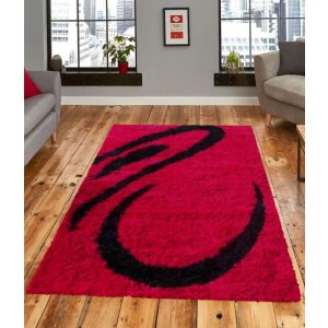 Ancilla Tűzpiros Fekete Shaggy Szőnyeg 80 x 150 cm