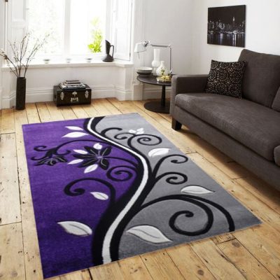 India Vastag Nyírt szőnyeg inda-virág mintás Lila-szürke-fekete színben 125x200cm