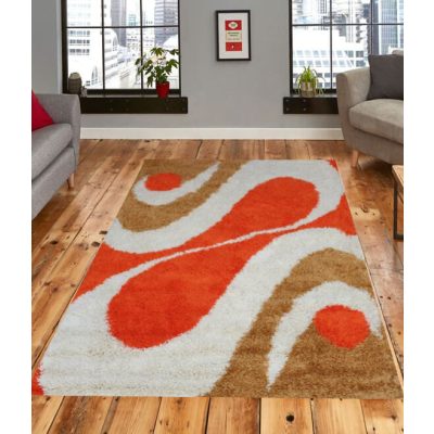 Napsugár Shaggy Narancs Fehér Szőnyeg 200x300 shaggy szőnyeg webáruház