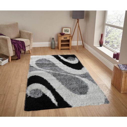 Pelyhecske Fekete Fehér Szürke shaggy szőnyeg 150x230cm