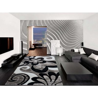   Megyer exclusive shaggy szőnyeg 250 x 350 cm virágmintás szürke fekete