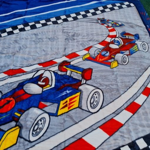 Olivér Full Vastag Gyerek Pléd Ágytakaró Versenyautós Kék 160 x 220 cm