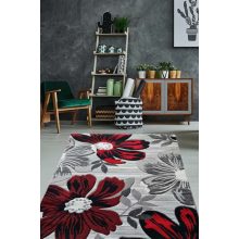 Somocska piros szürke szőnyeg 80 x 150 cm modern virágos
