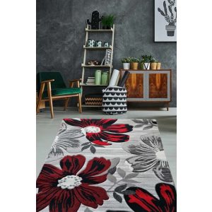 Somocska piros szürke szőnyeg 80 x 150 cm modern virágos